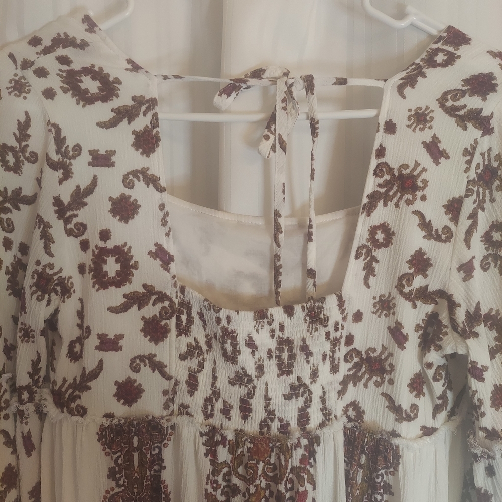 Free People White 3/4 Sleeve Relaxed Tie Front Dress - Picture 4 of 6